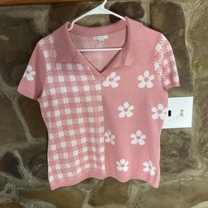 Cato Pink Knit Polo Top